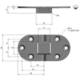 Roca bordsgångjärn 180° 76x38mm AISI316