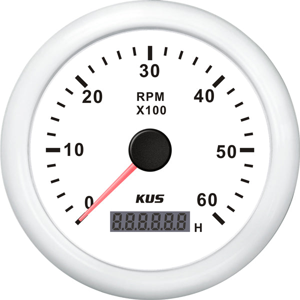 Kus varvräknare diesel 0-6000 0.5-250 med tim. vit 12/24V Ø