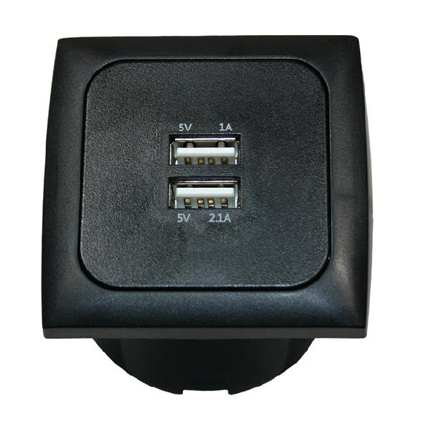 Inbyggd plugg 12/24v svart 2 st USB