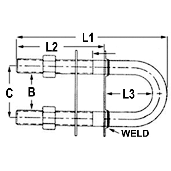 1852 U-bygel m/plattor & muttrar RF